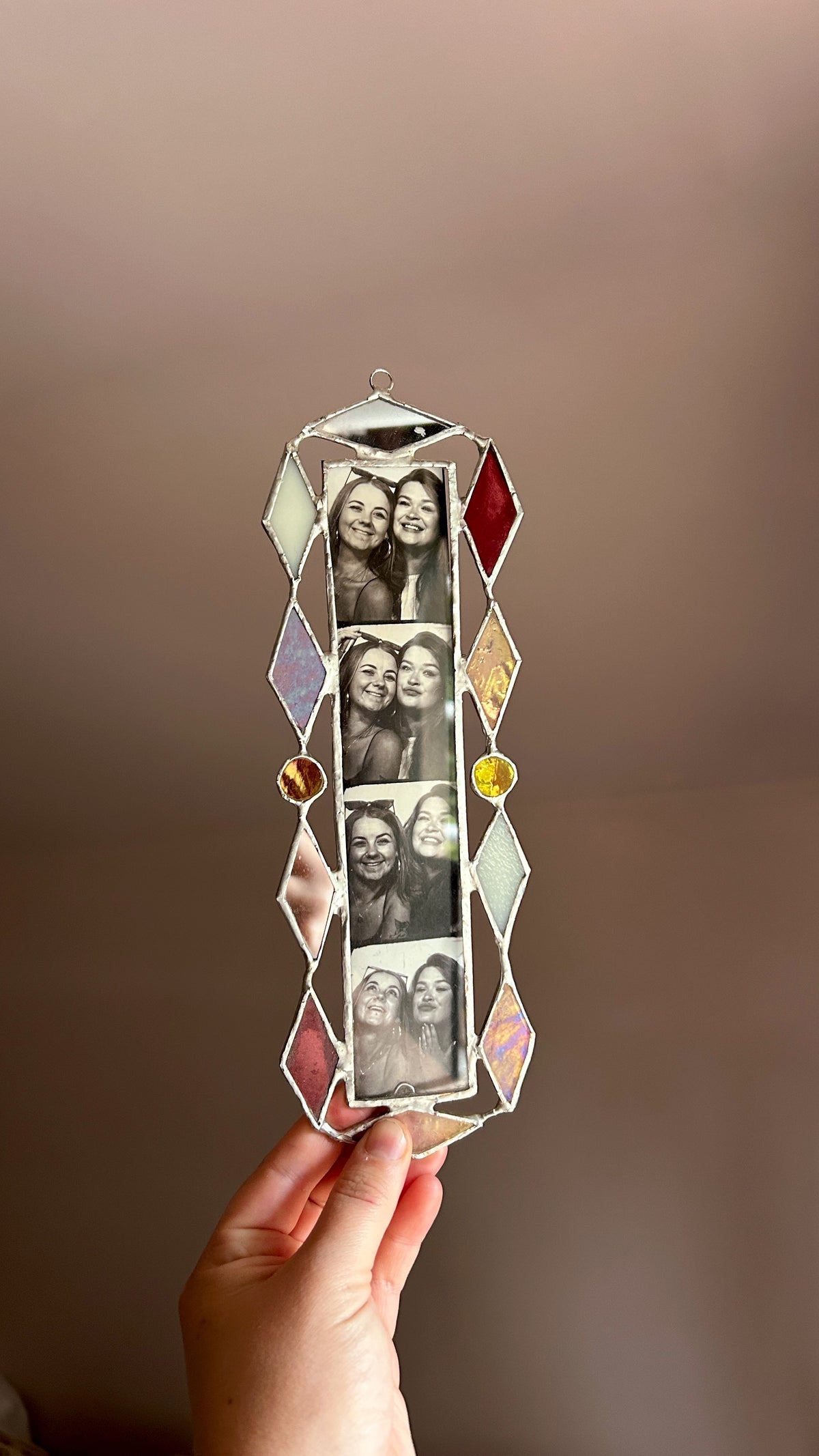 Art Deco Photobooth Stained Glass Frame Pink Mirror Red ( Reduced due to small scratch)