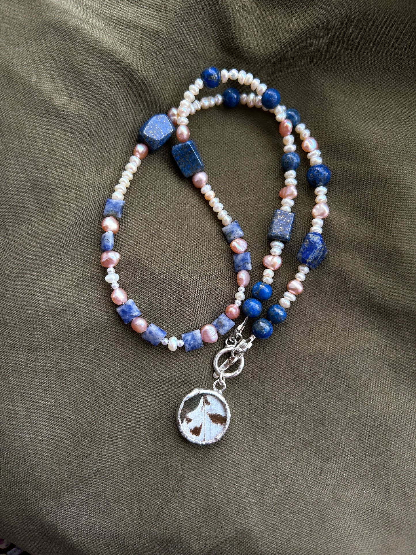 Semi Precious Beaded Necklace Sterling Silver