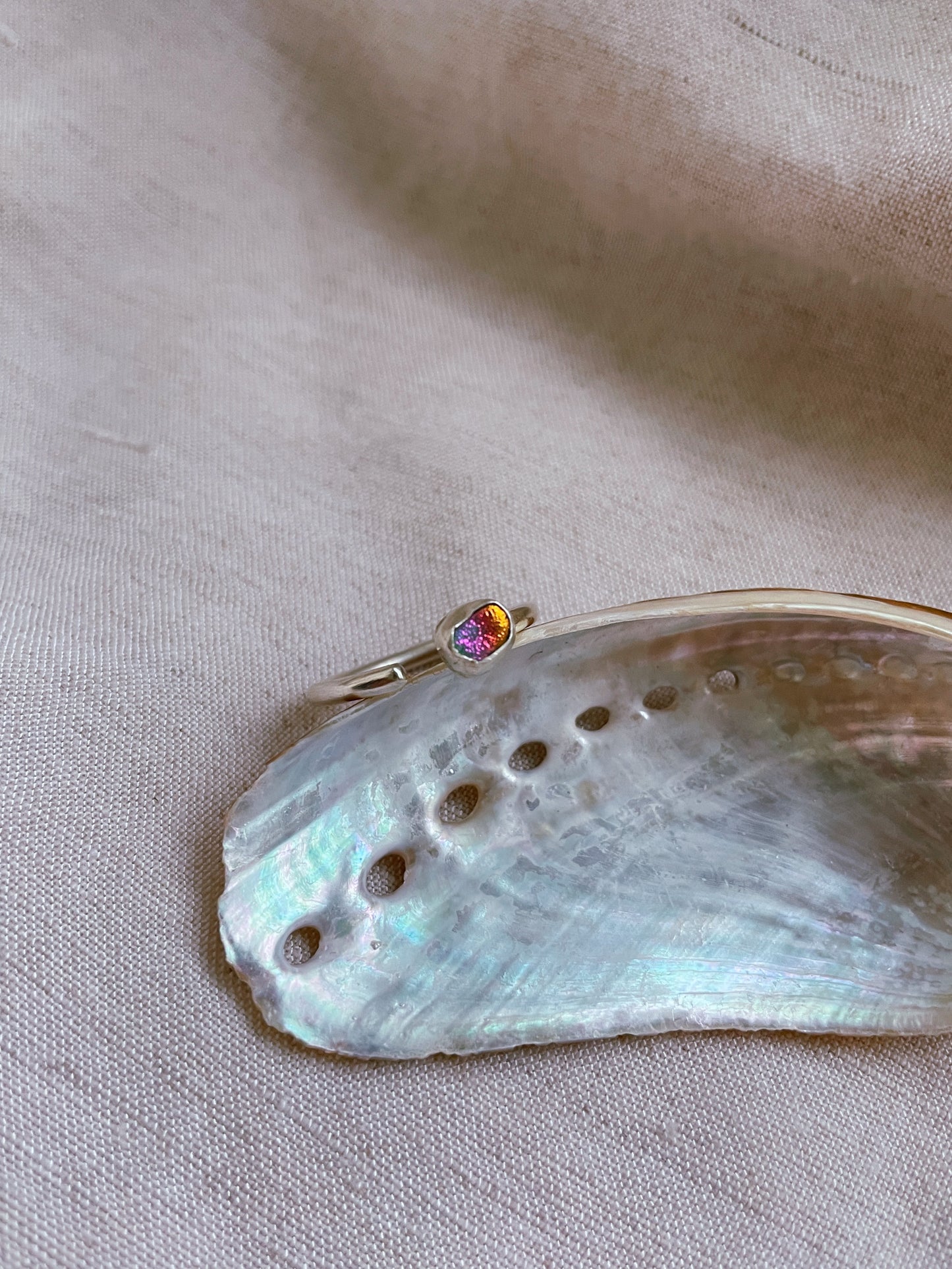 Adjustable Size N-P Sterling Silver Ring with Dichroic Glass Stone
