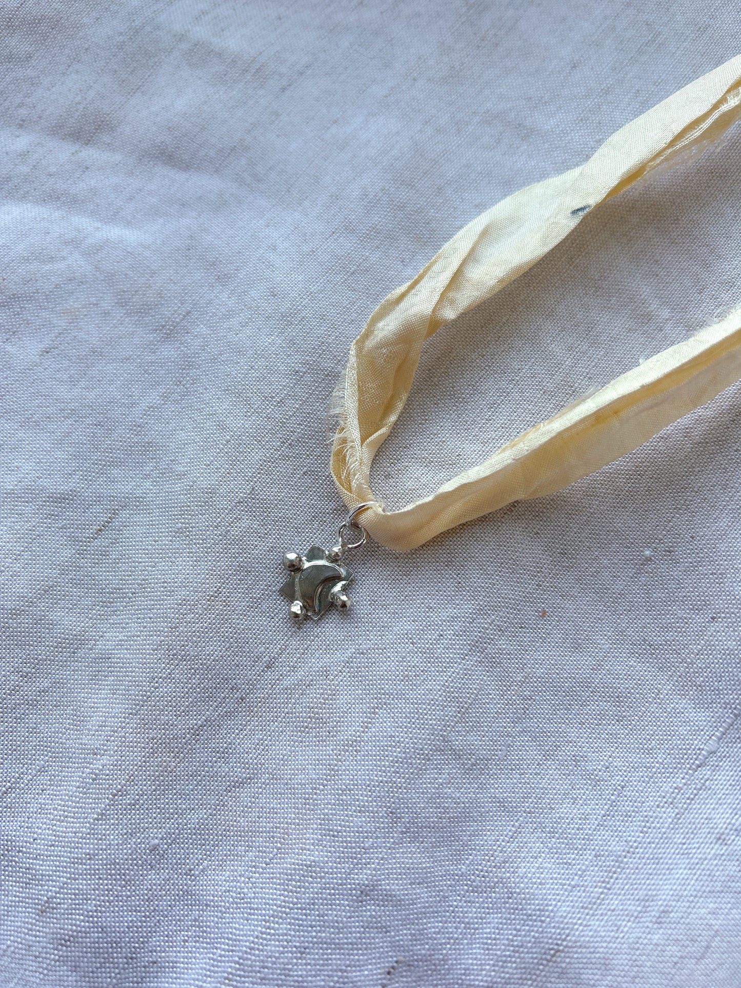 Sterling Silver Moon on Plant Dyed Silk