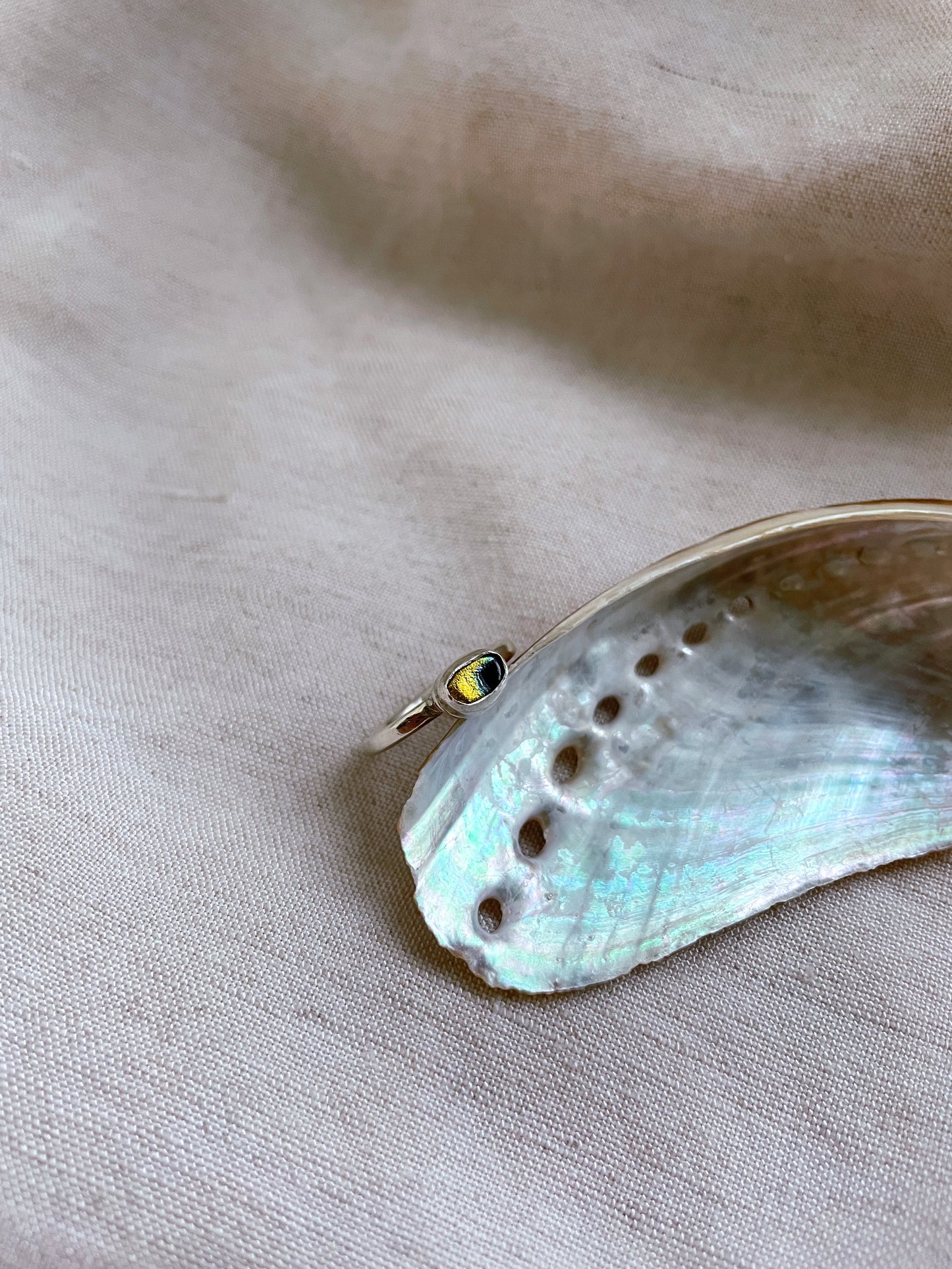Size H Sterling Silver Ring with Dichroic Glass Stone
