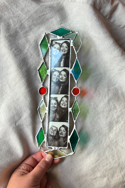 Art Deco Photobooth Stained Glass Frame Green and Orange