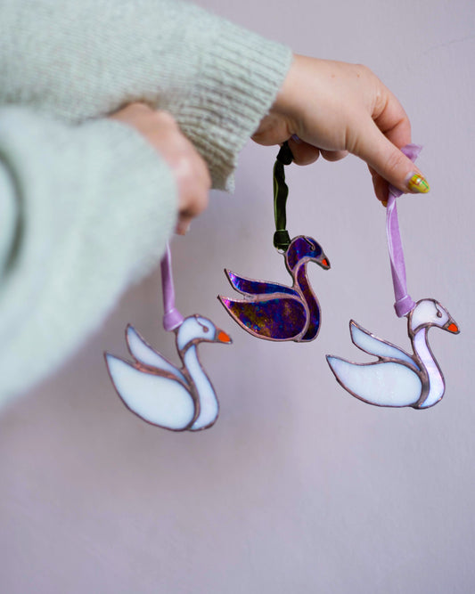 Black Swan Ornament on Green Ribbon