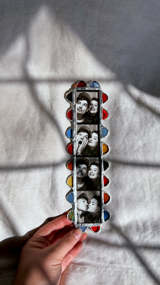 Scalloped Photobooth Stained Glass Frame Blue Orange Yellow Red