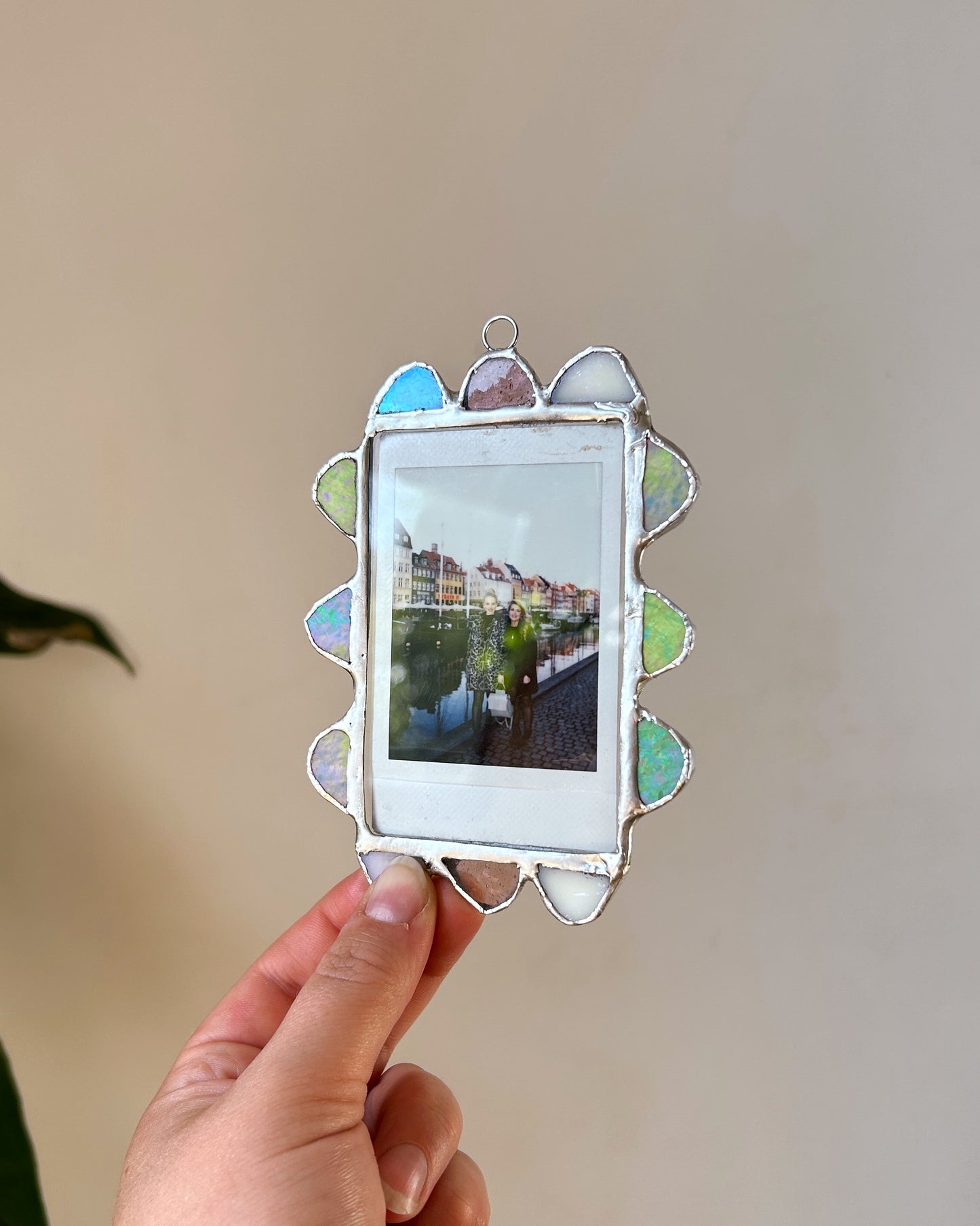 Scallop Polaroid Frame Iridescent Green/ White and Pink