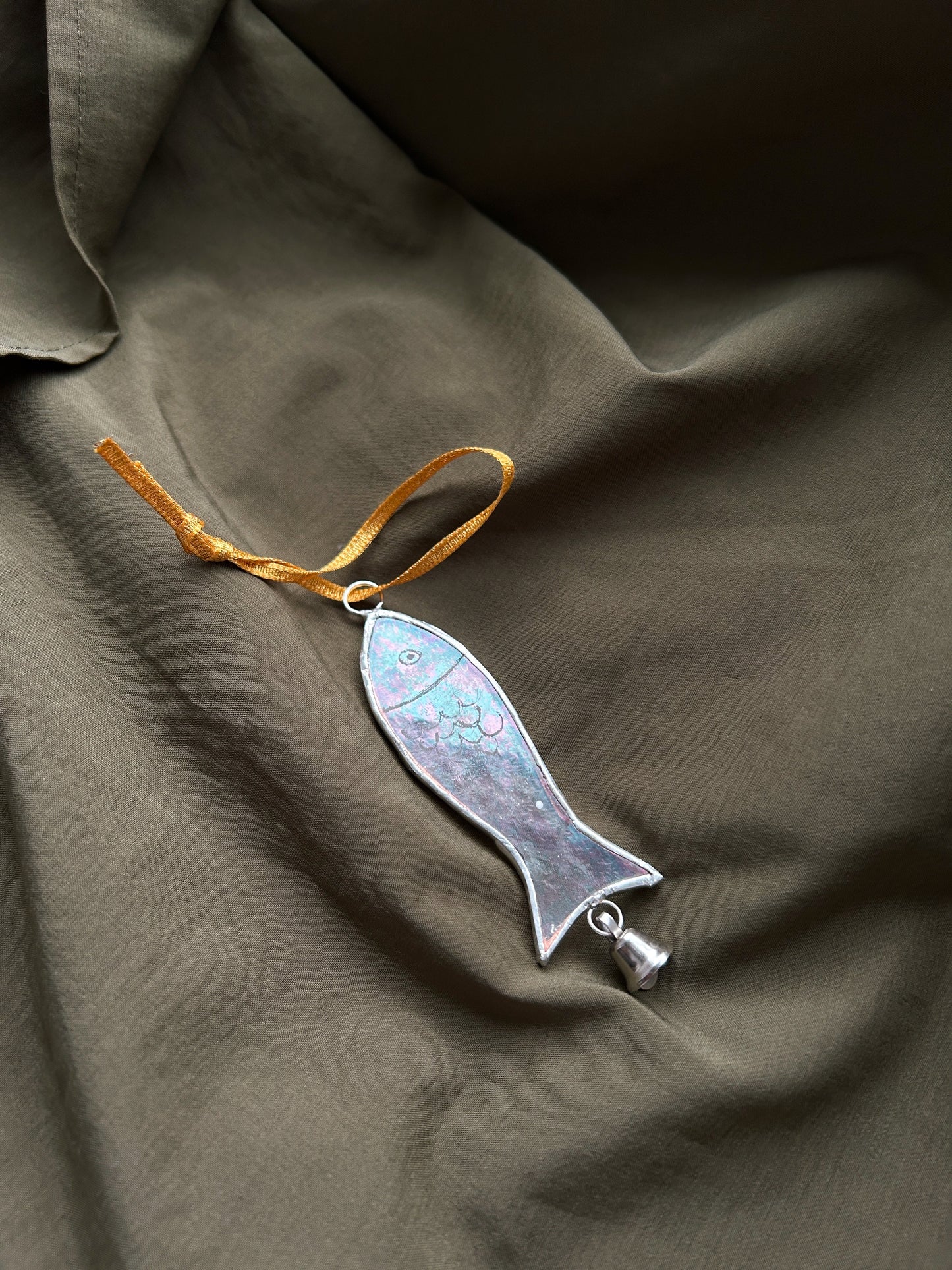 Stained Glass Fish Token Ornament with a Bell