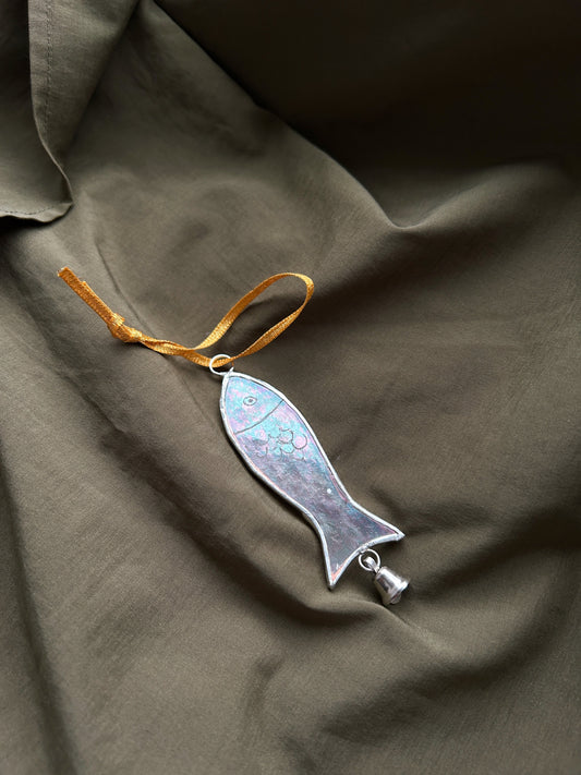 Stained Glass Fish Token Ornament with a Bell