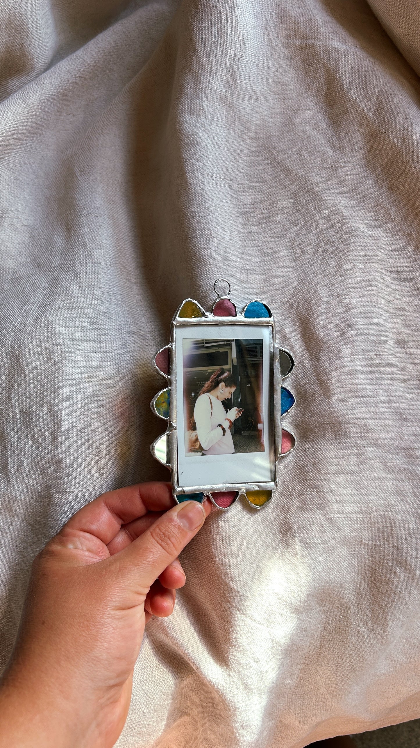 Scallop Polaroid Frame Pink Mirror Blue Yellow