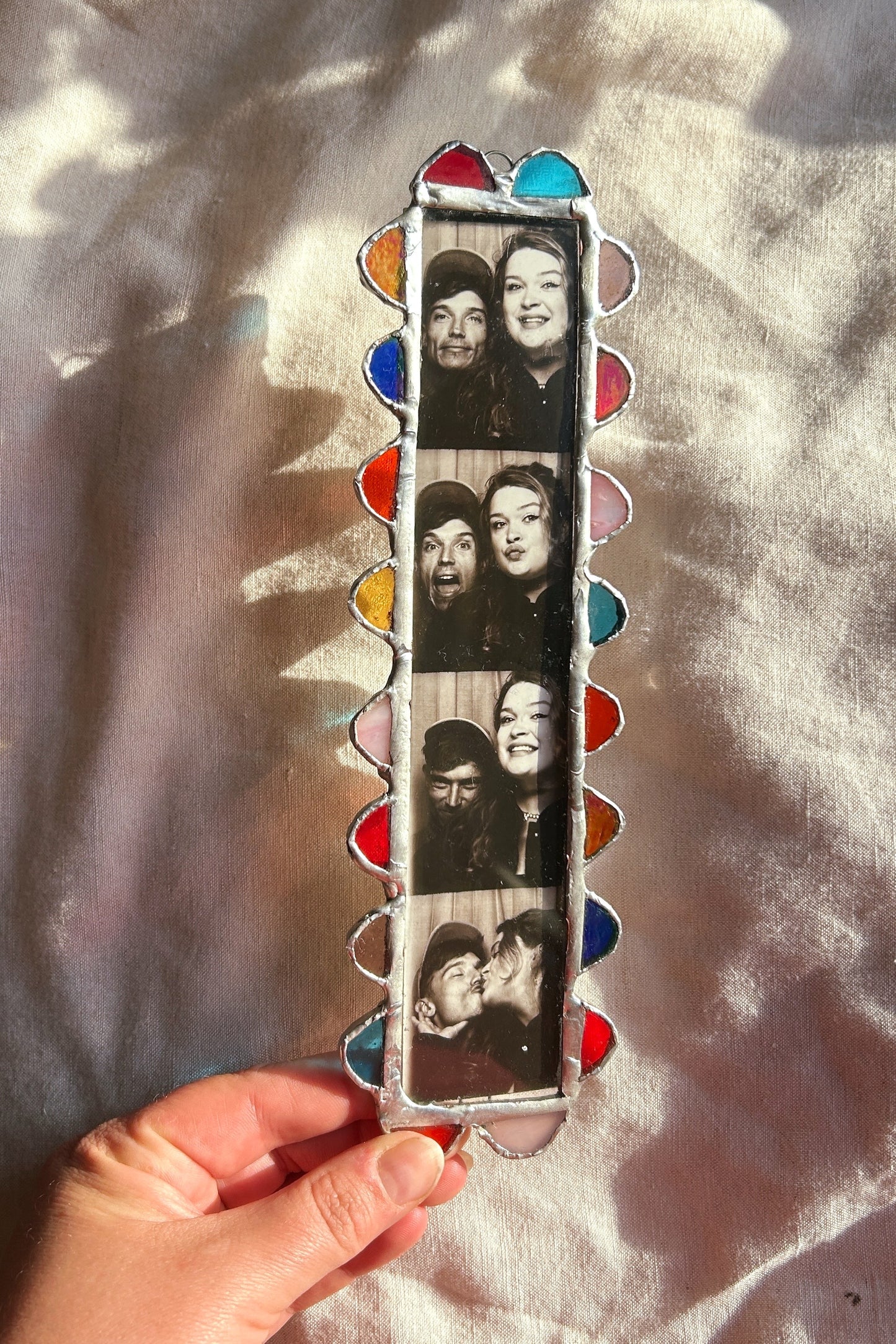 Scalloped Photobooth Stained Glass Frame Pink Red Blue Yellow