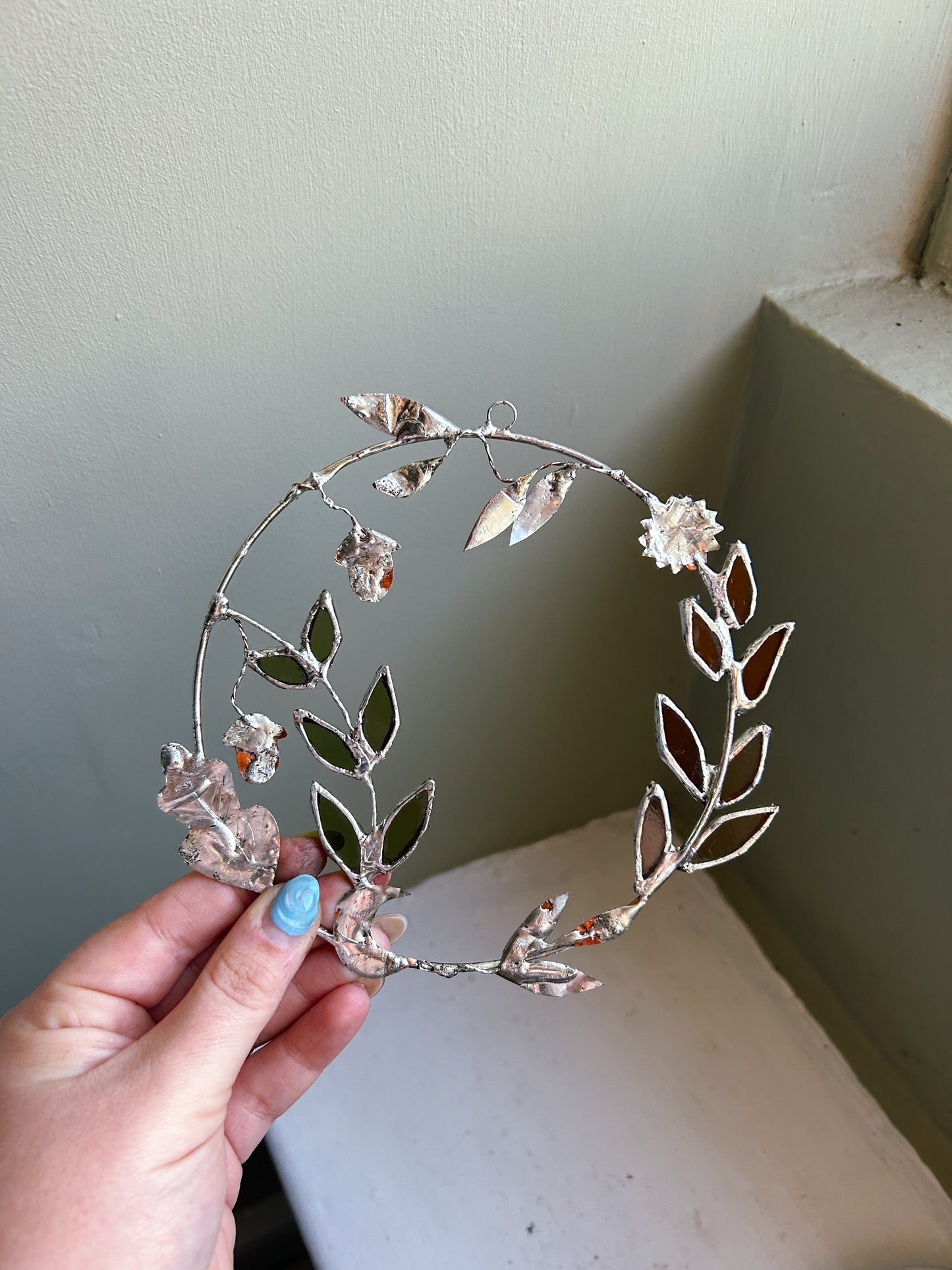 Silver Sun and Moon Autumn Christmas Acorn Wreath