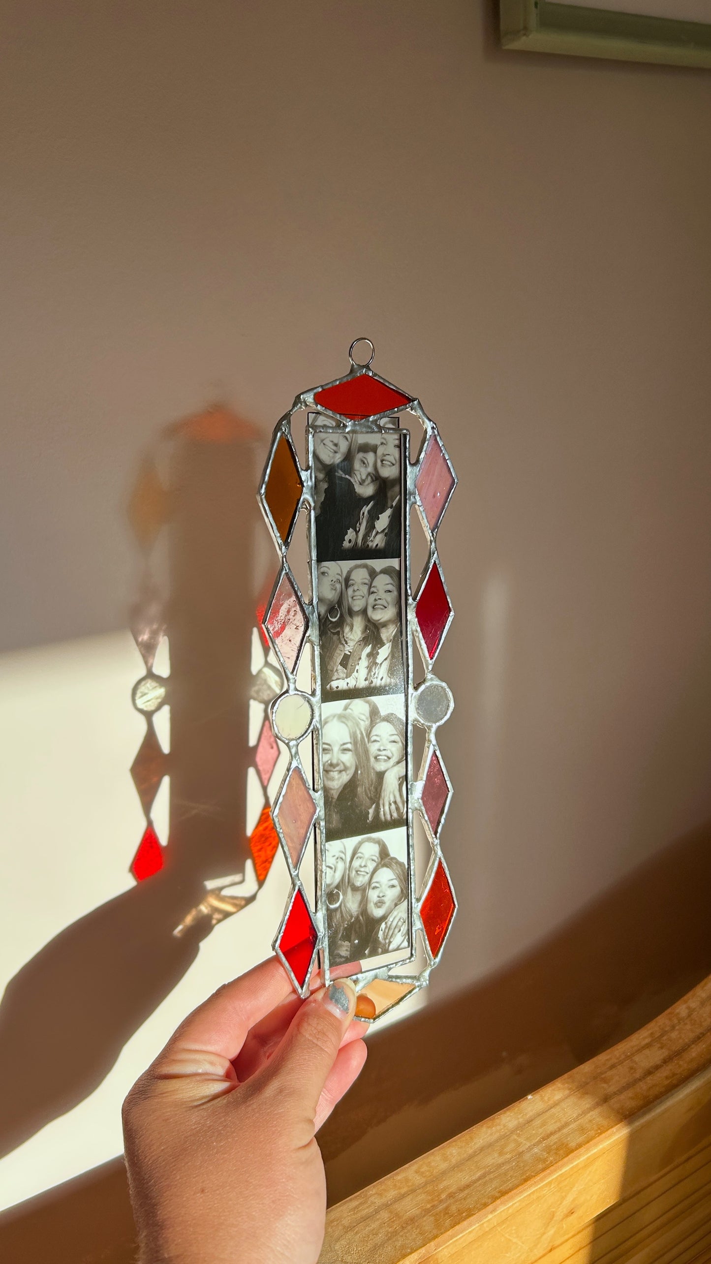 Art Deco Photobooth Stained Glass Frame Red Pink Amber