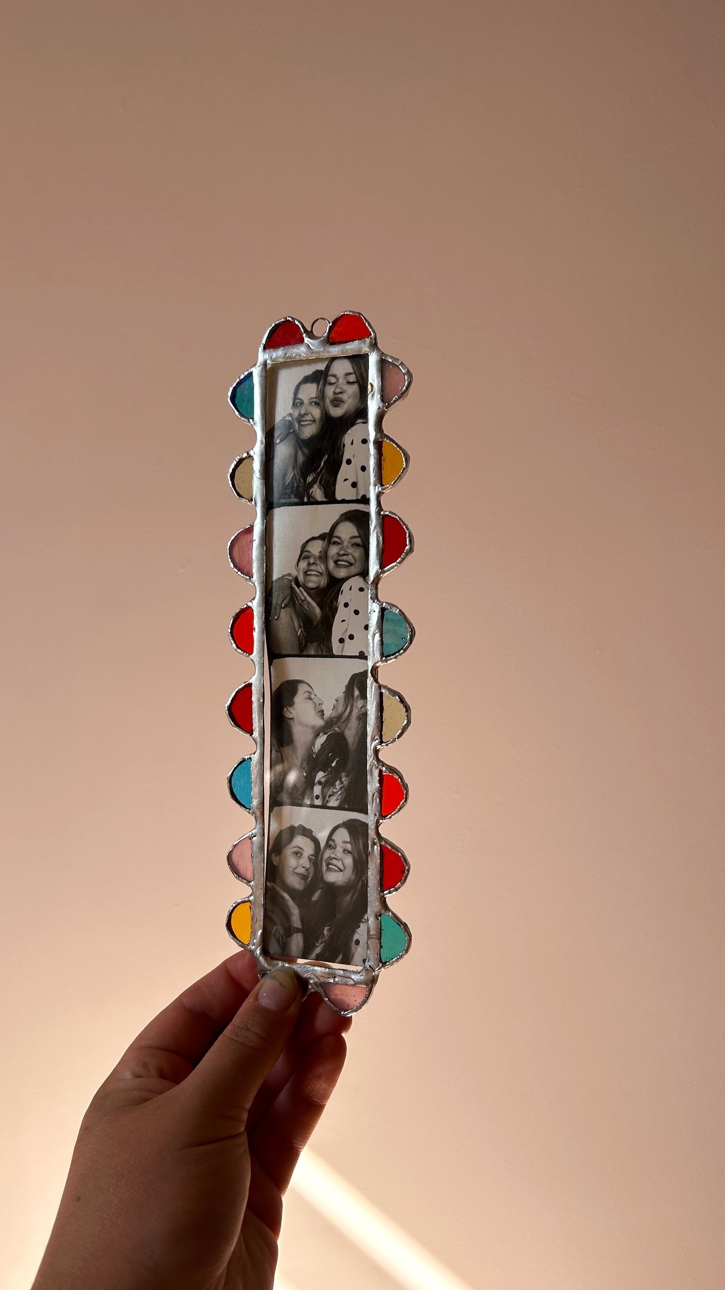 Scalloped Photobooth Stained Glass Frame Green Orange Red Yellow Pink Blue