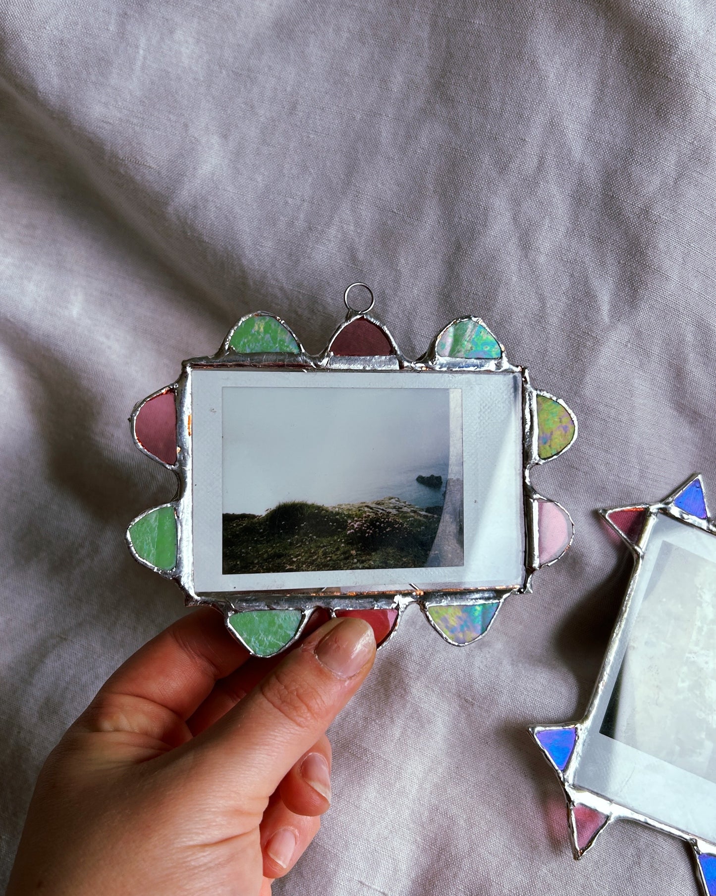 Scallop Polaroid Frame Green and Pink