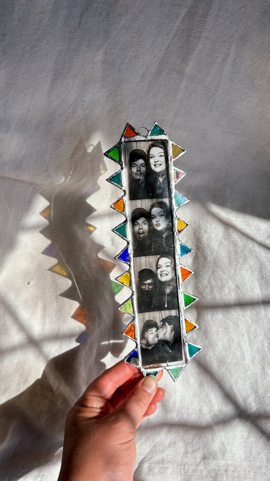 Pointed Photobooth Stained Glass Frame Green Yellow Blue Teal Orange