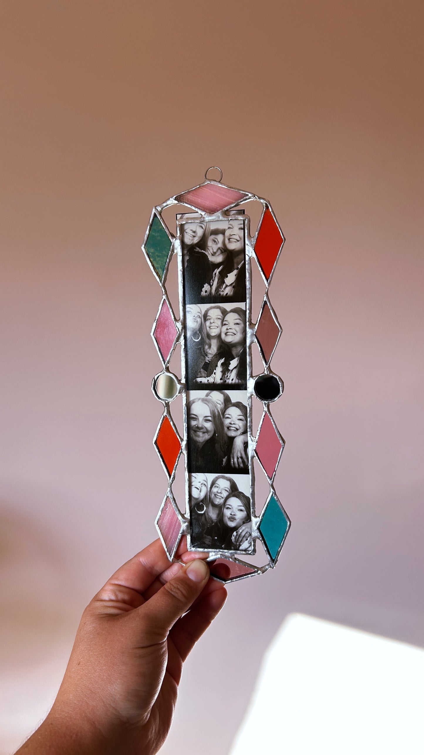 Art Deco Photobooth Stained Glass Frame Mirror Pink Teal Orange