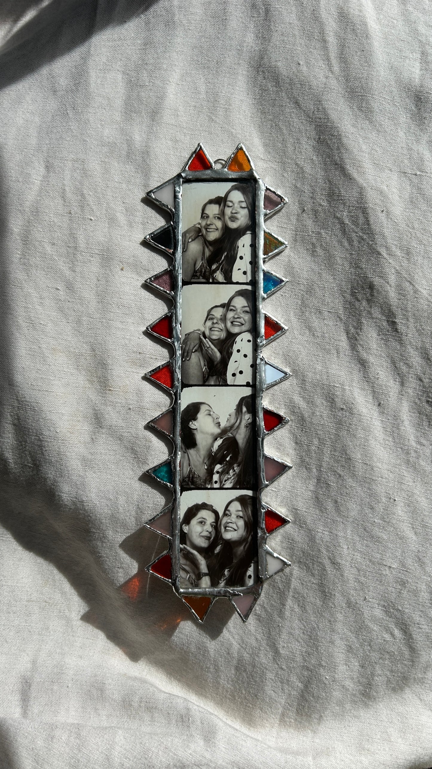 Pointed Photobooth Stained Glass Frame Red Orange Mirror Pink Blue