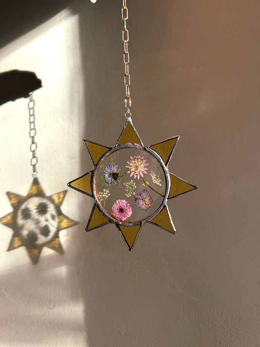 Stained Glass and Pressed Flower Sun