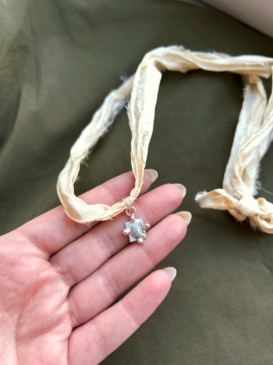 Sterling Silver Moon on Plant Dyed Silk