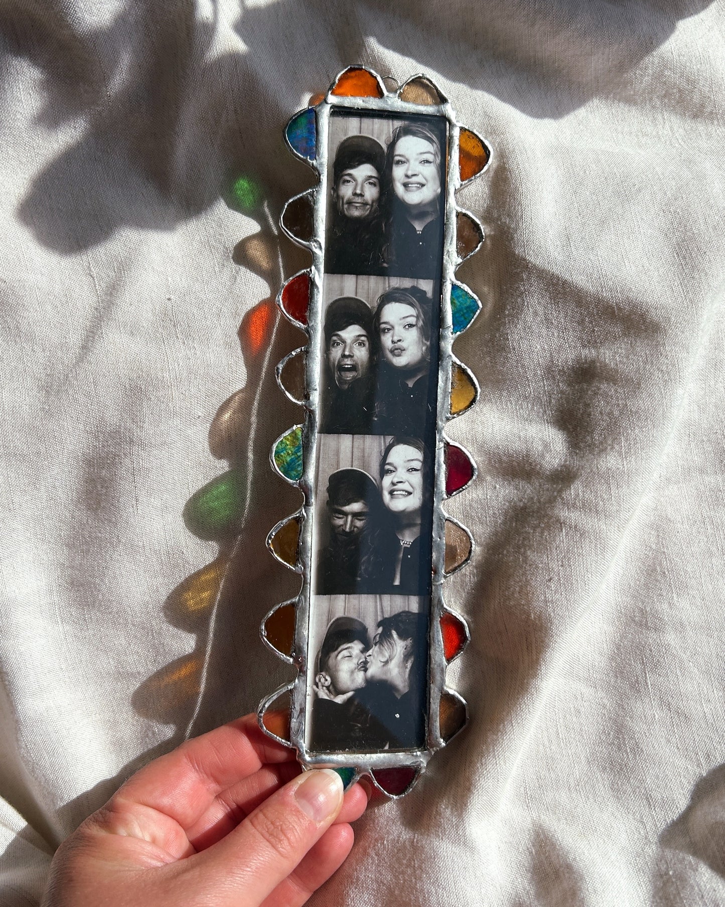 Scalloped Photobooth Stained Glass Frame Green Orange Red Yellow