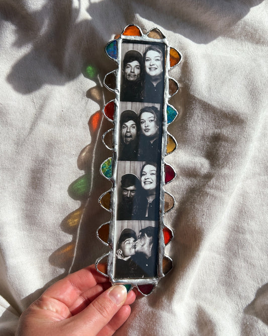 Scalloped Photobooth Stained Glass Frame Green Orange Red Yellow