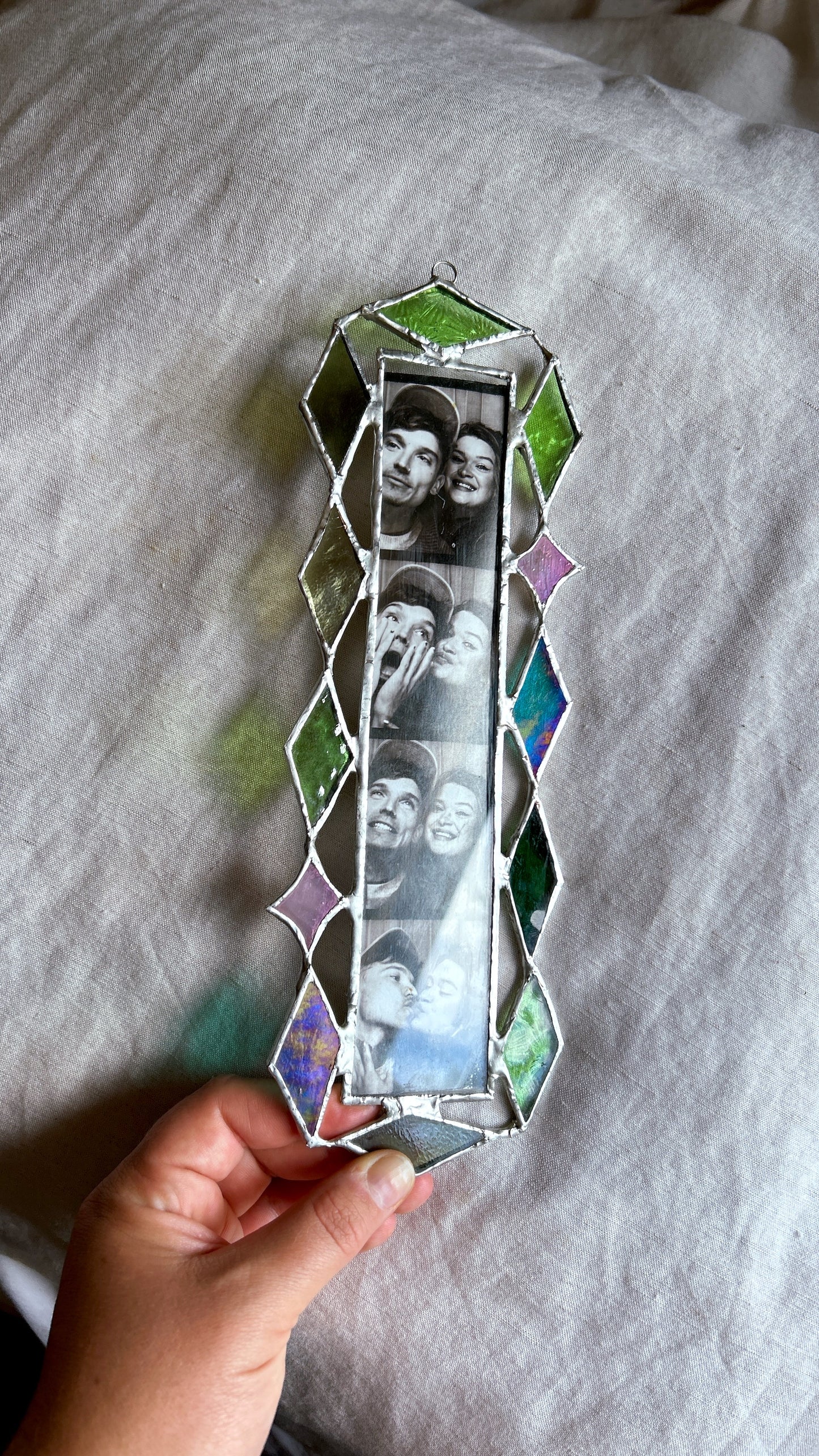 Art Deco Photobooth Stained Glass Frame Greens and Pink