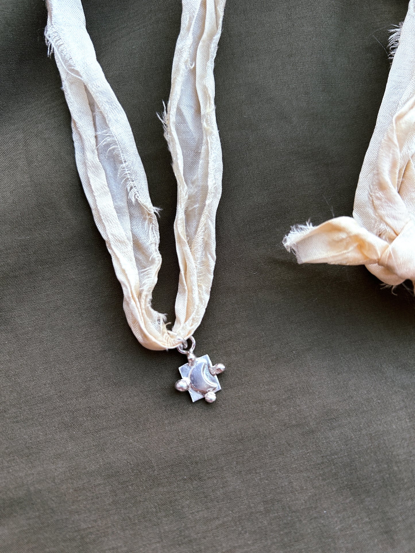 Sterling Silver Moon on Plant Dyed Silk