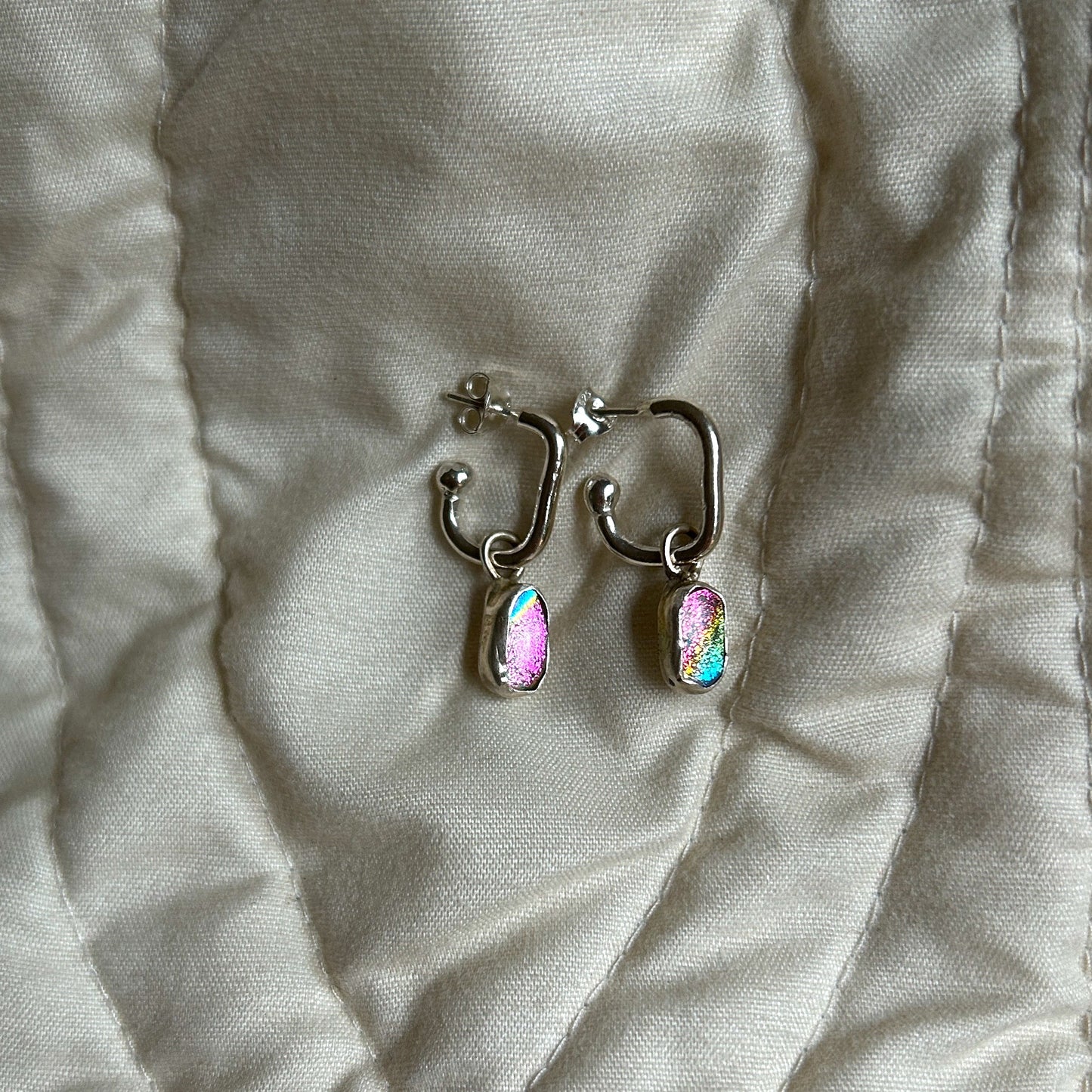 Sterling Silver Iridescent Drop Earrings