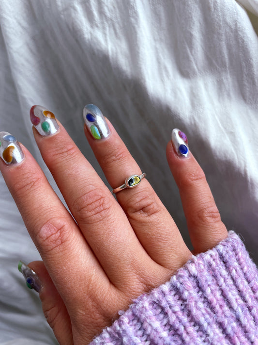 Size H Sterling Silver Ring with Dichroic Glass Stone
