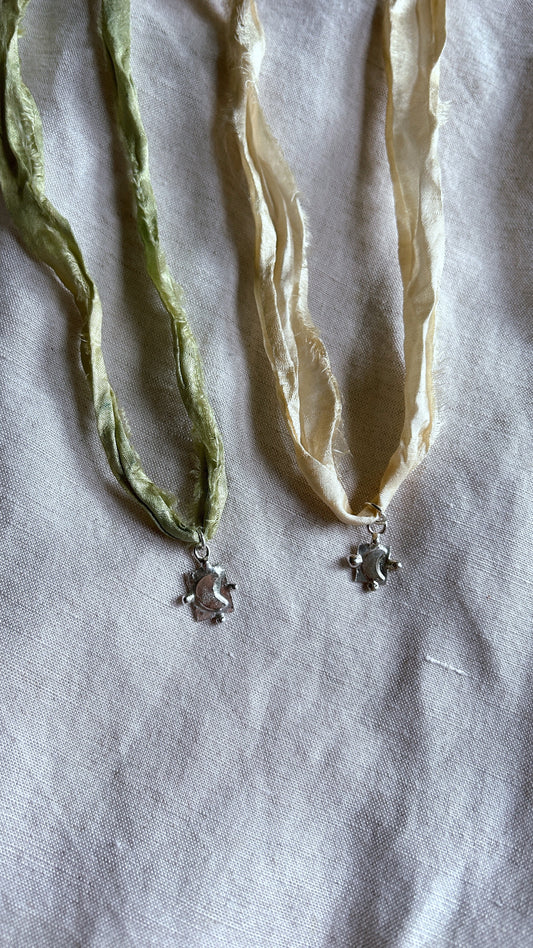 Sterling Silver Moon on Plant Dyed Silk