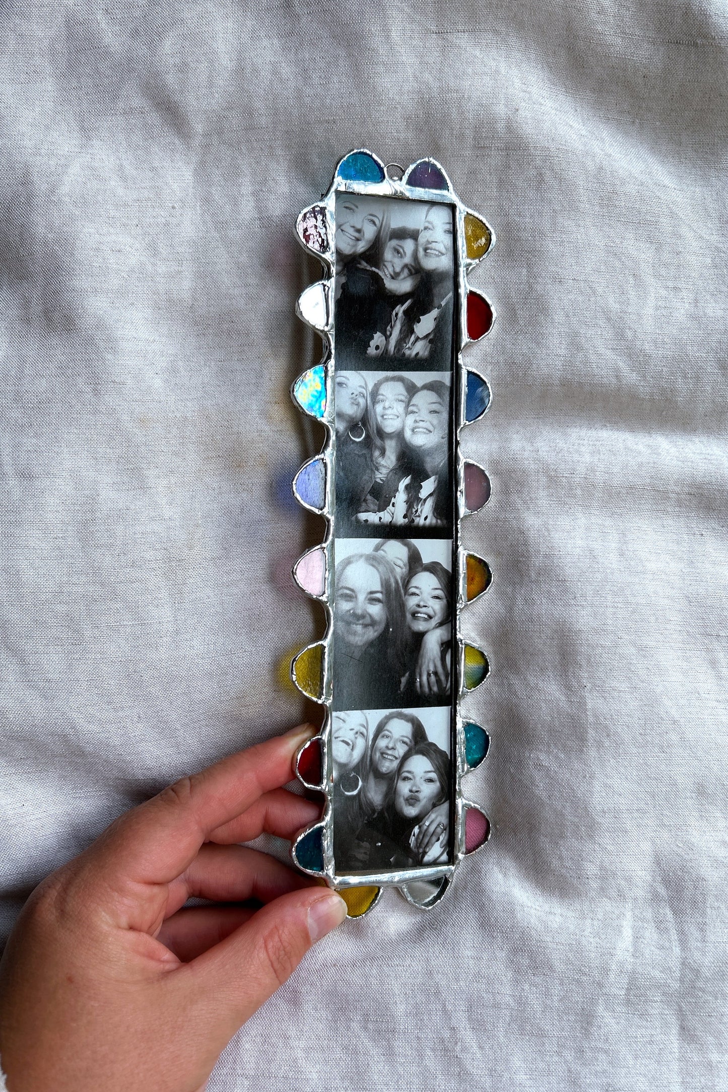 Scalloped Photobooth Stained Glass Frame Yellow Pink Teal Red