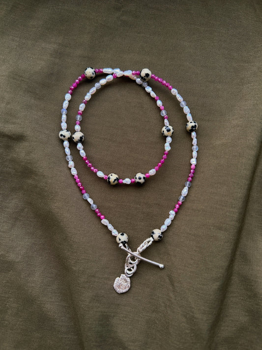 Pearl, Labradorite and Ruby Faceted Semi Precious Beaded Necklace Sterling Silver Star