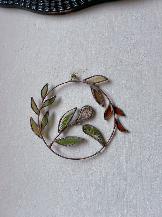 Stained Glass Pressed Fern and Astrantia Wreath