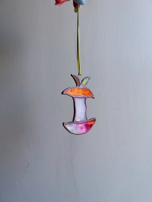 Red Stained Glass Iridescent Apple Core Ornament Suncatcher