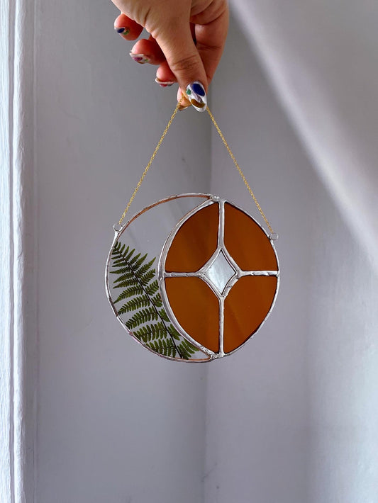 Amber Fern Moon Suncatcher