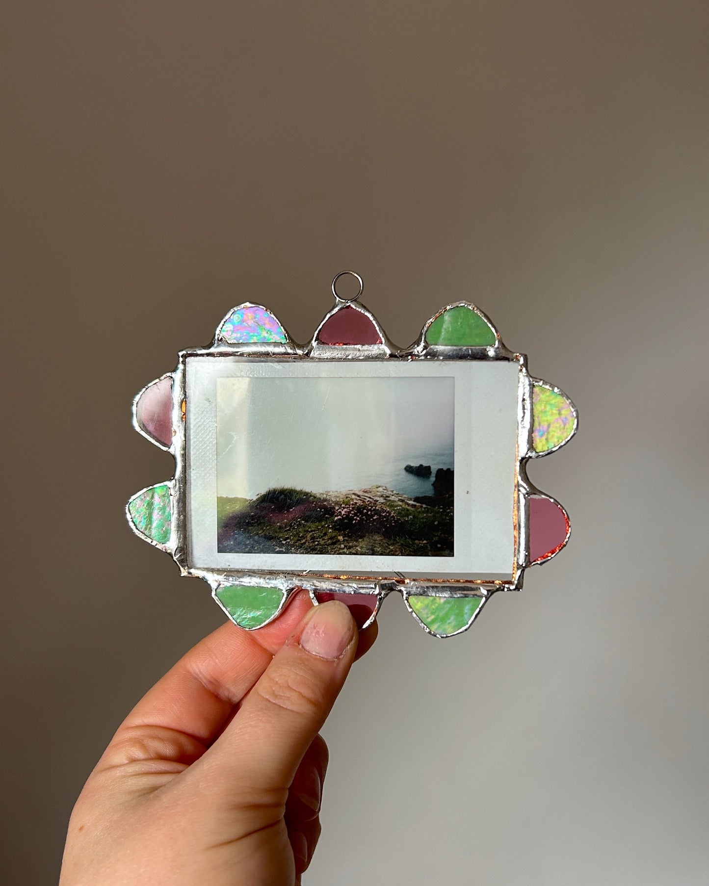 Scallop Polaroid Frame Green and Pink