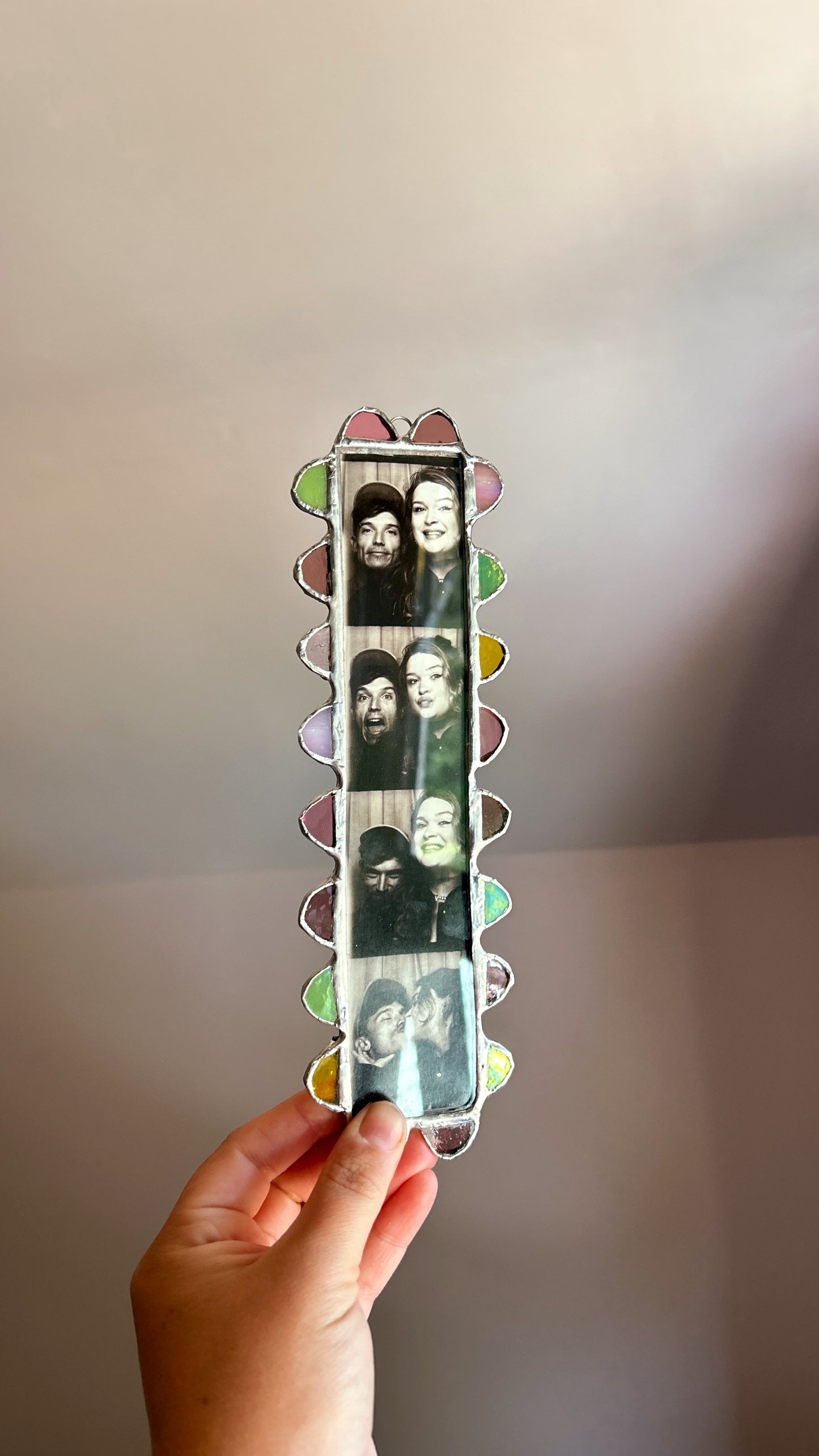 Scalloped Photobooth Stained Glass Frame Yellow Pink Purple Green