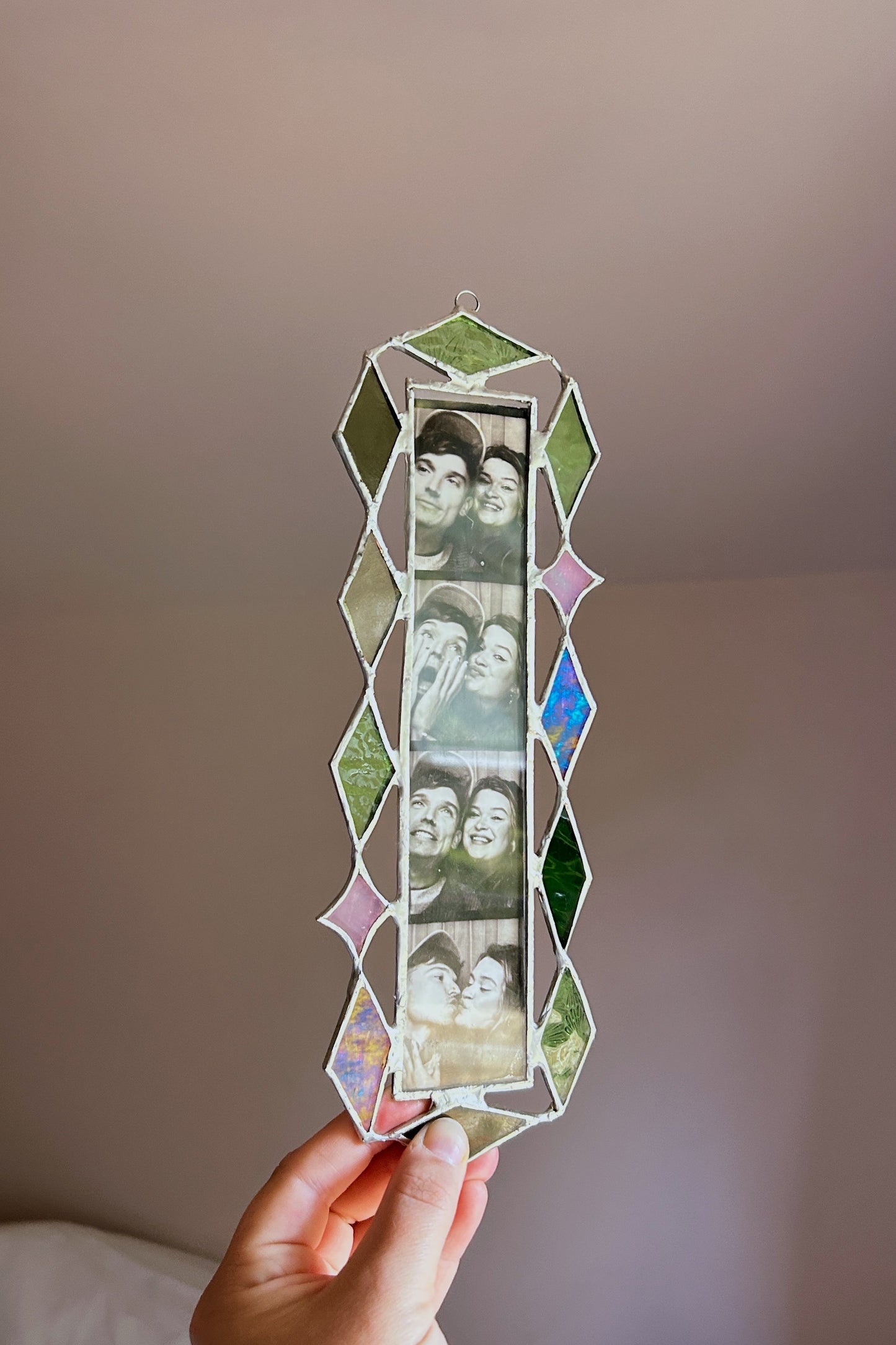 Art Deco Photobooth Stained Glass Frame Greens and Pink