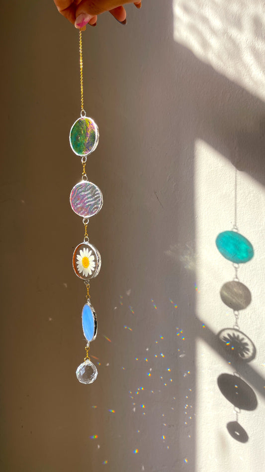 Stained Glass Mobile with Multi Shapes and Forget me Nots