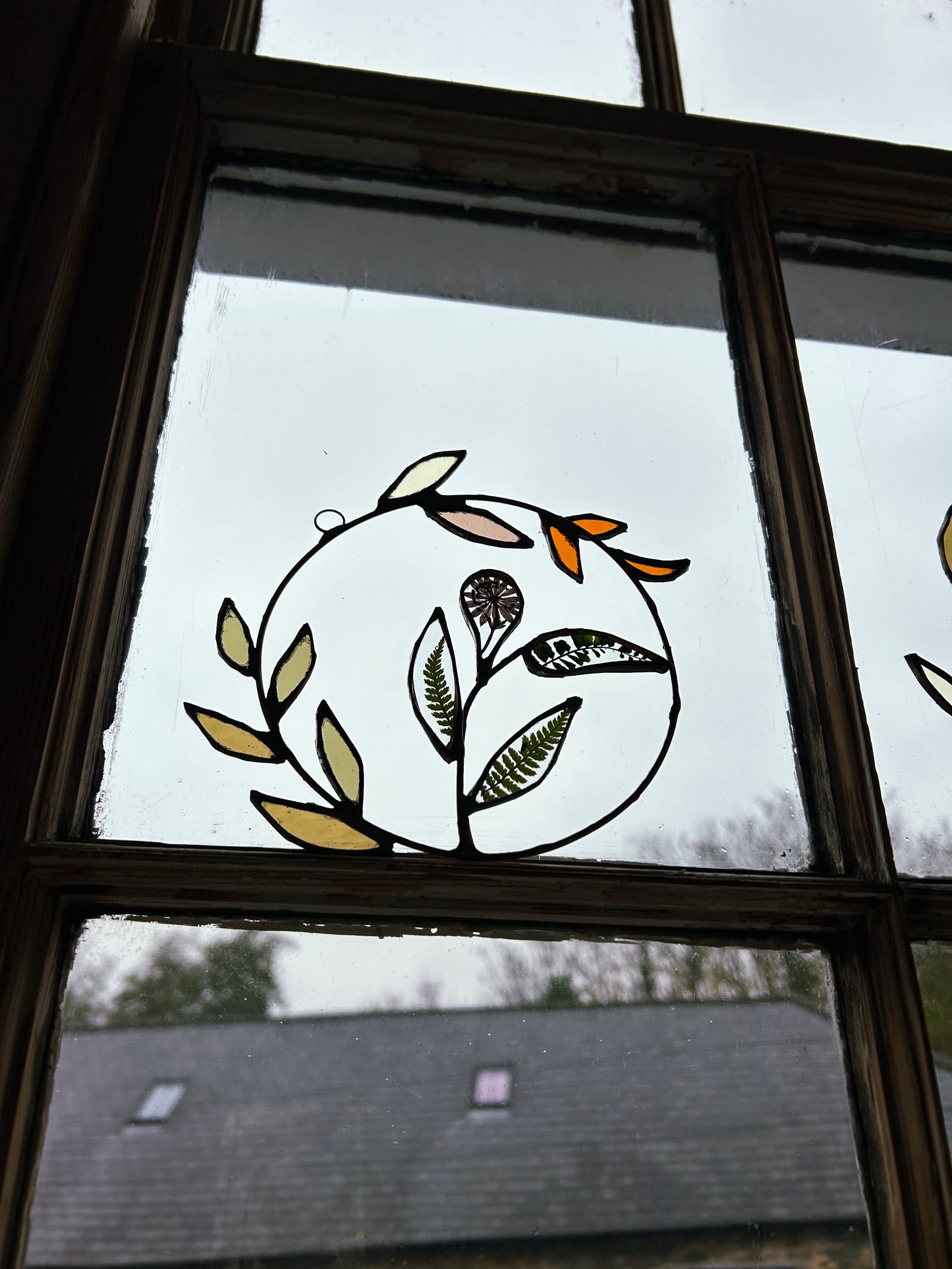 Stained Glass Pressed Fern and Astrantia Wreath