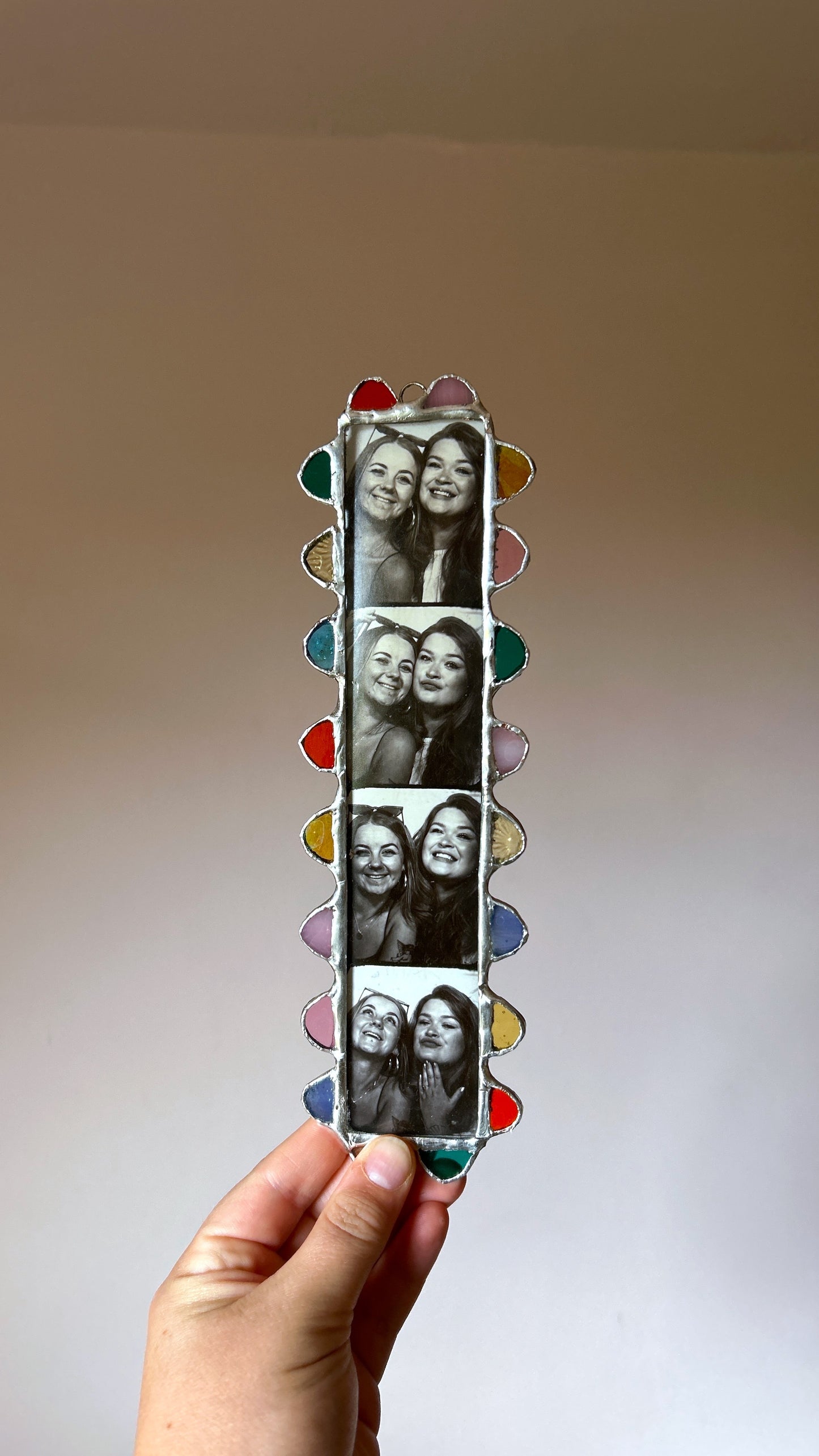 Scalloped Photobooth Stained Glass Frame Blue Pink Orange Teal Yellow
