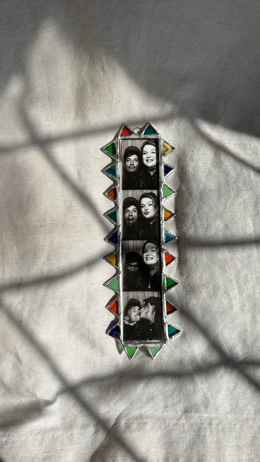 Pointed Photobooth Stained Glass Frame Green Yellow Blue Teal Orange