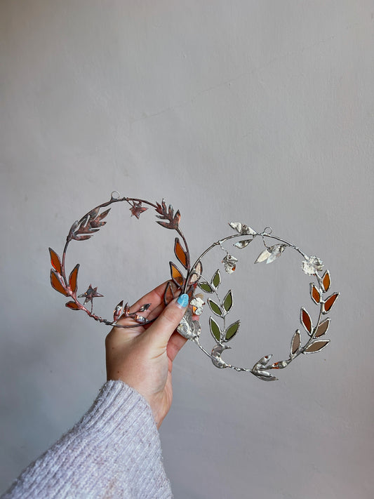 Silver Sun and Moon Autumn Christmas Acorn Wreath