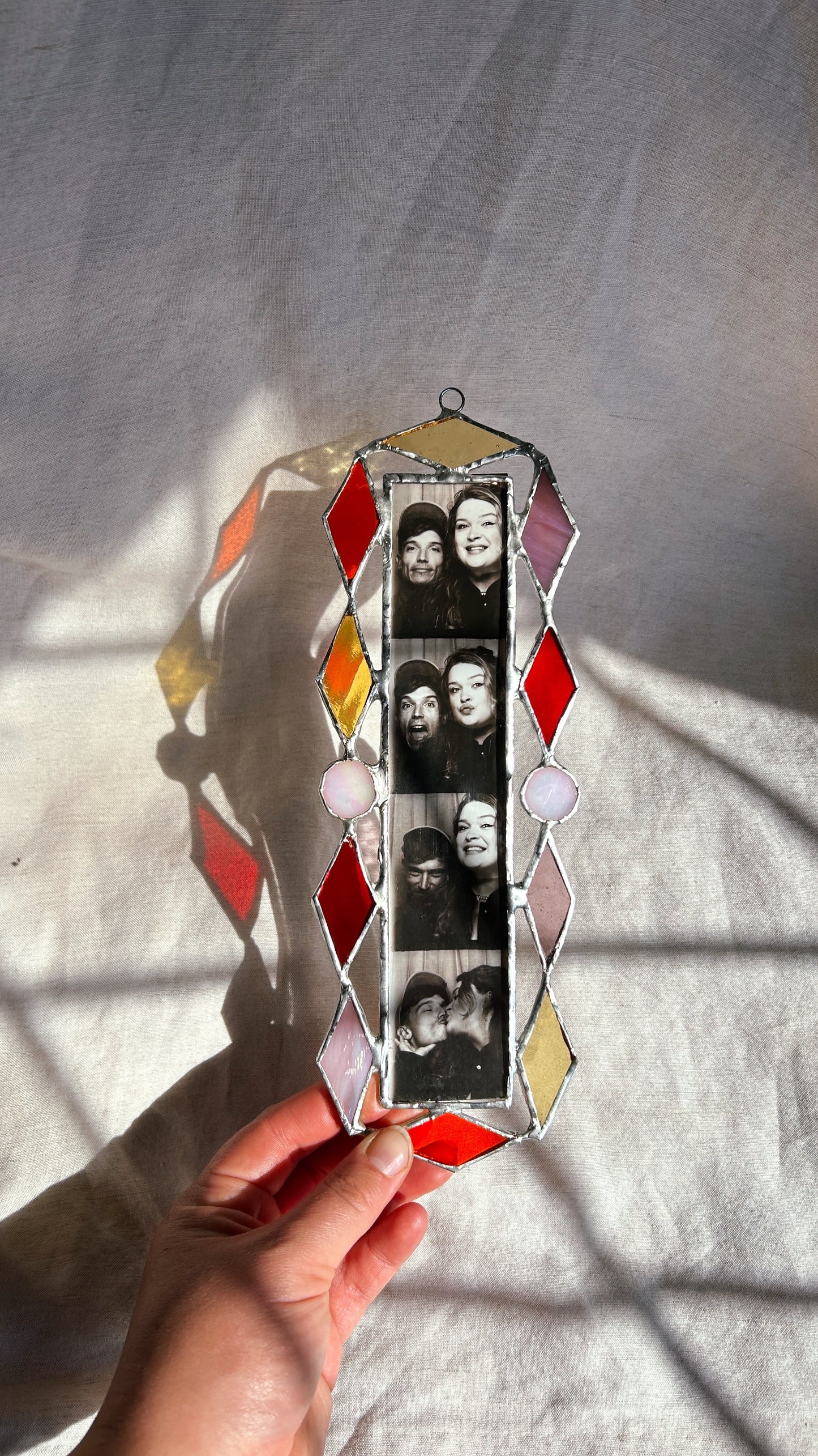 Art Deco Photobooth Stained Glass Frame Orange Yellow Pink