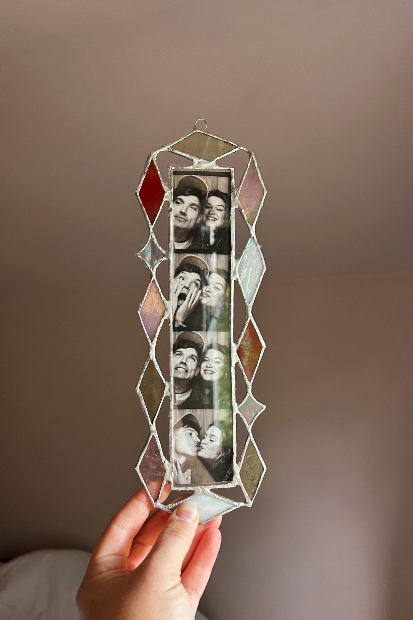 Art Deco Photobooth Stained Glass Frame Orange White Pink Red Yellow