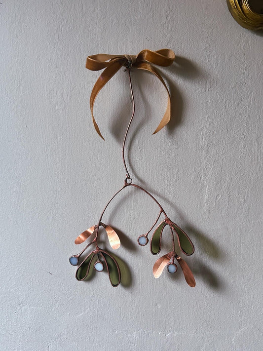 Stained Glass Detachable Copper Mistletoe on Ribbon