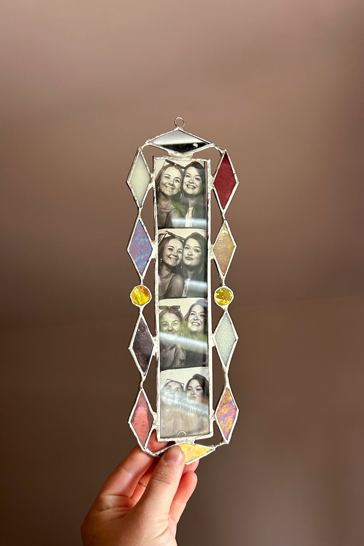 Art Deco Photobooth Stained Glass Frame Pink Mirror Red ( Reduced due to small scratch)