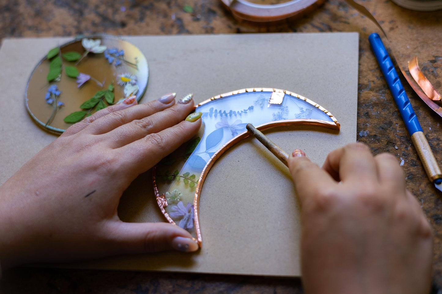 June Flower Framing Stained Glass Workshop at Rebecca Furze Shop - Totnes