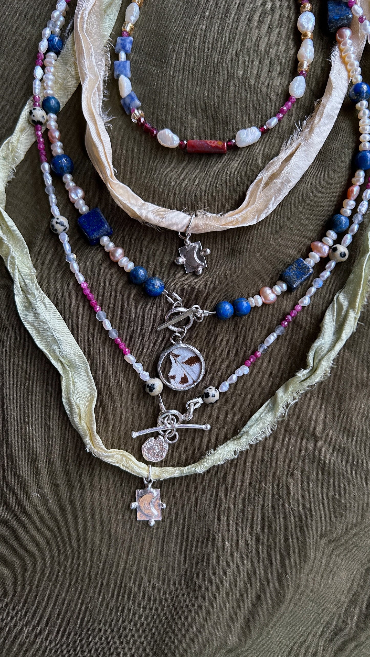 Sterling Silver Moon on Plant Dyed Silk