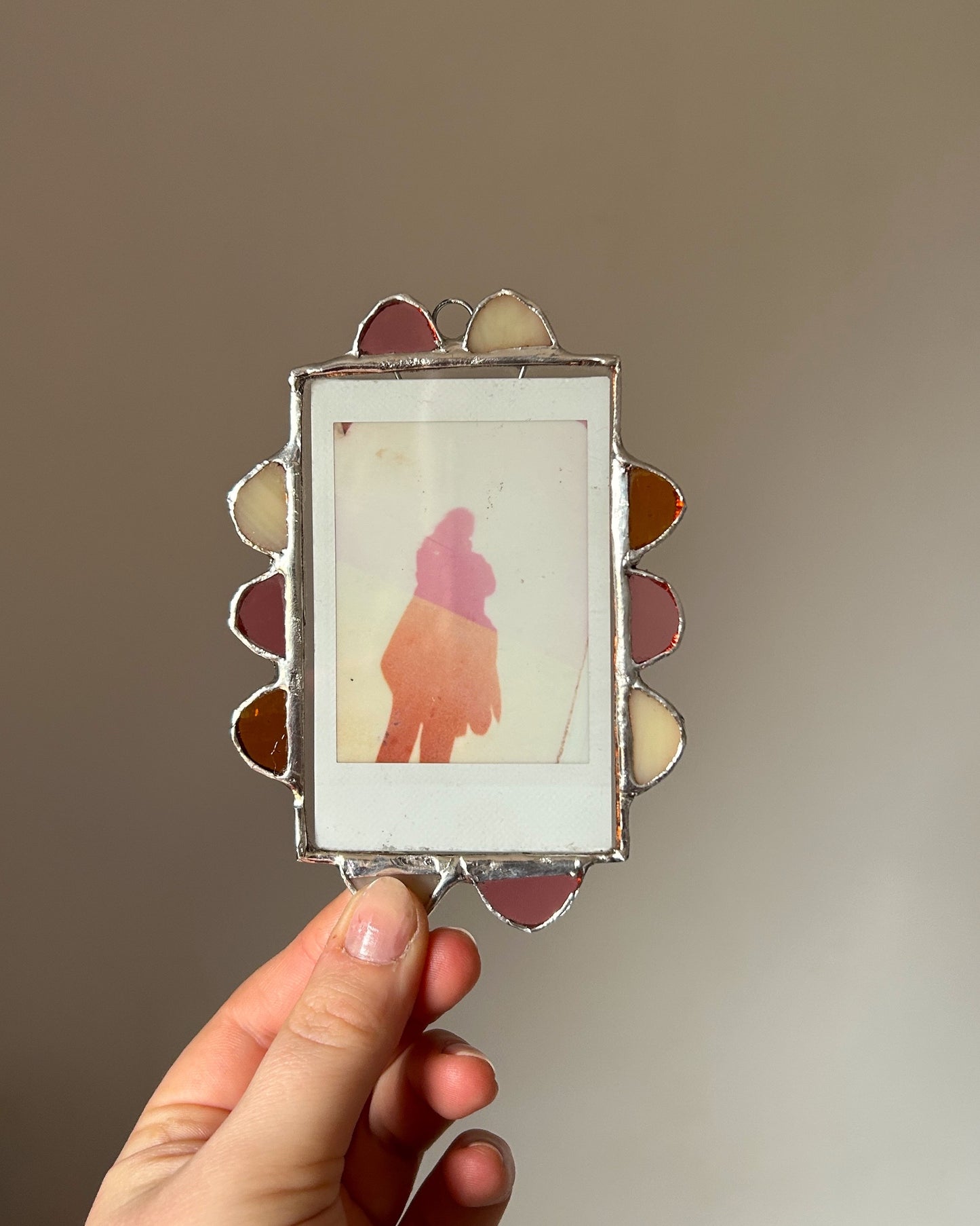 Scallop Polaroid Frame Pink, Amber and Cream