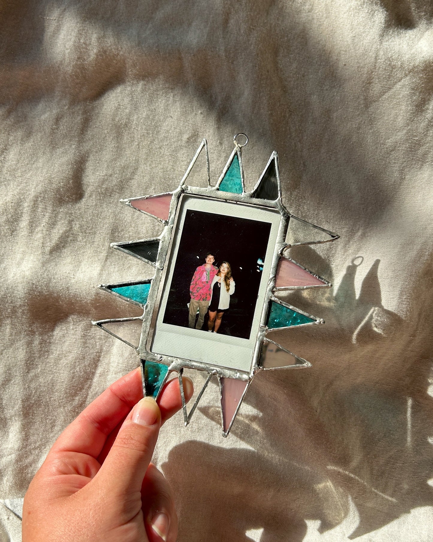 Pointed Polaroid Frame Blue Pink Mirror Clear